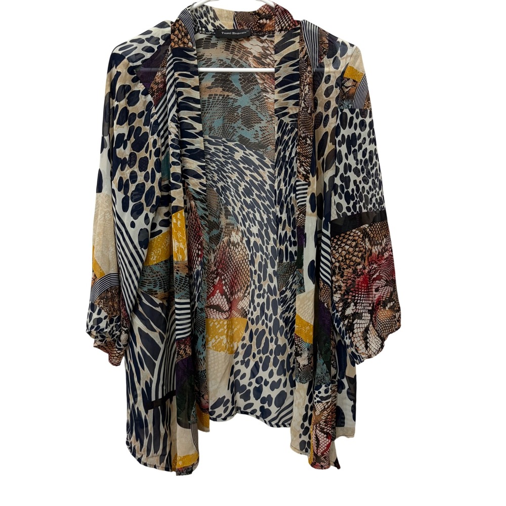 Travel Elements Women XL Animal Print Kimono Cardigan Sheer Mixed Pattern SM6229